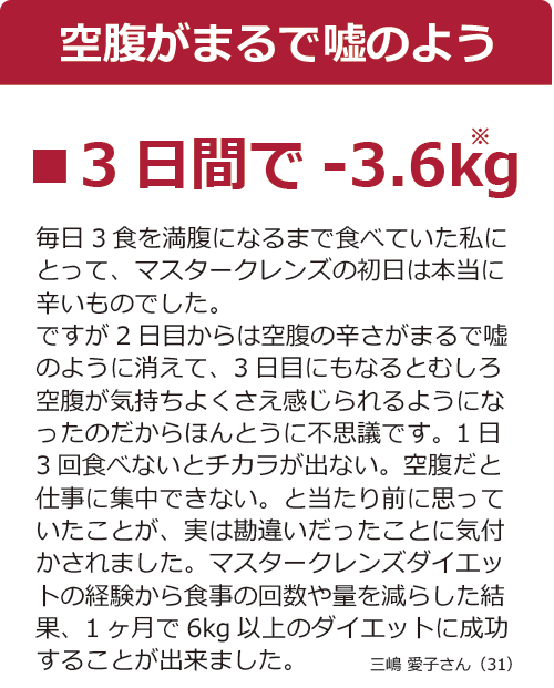 マスタークレンズ3日間で-3.6kg