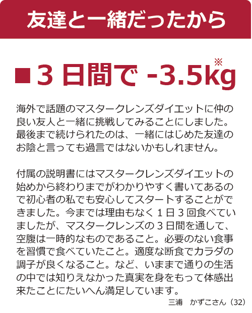 マスタークレンズ3日間で-3.5kg