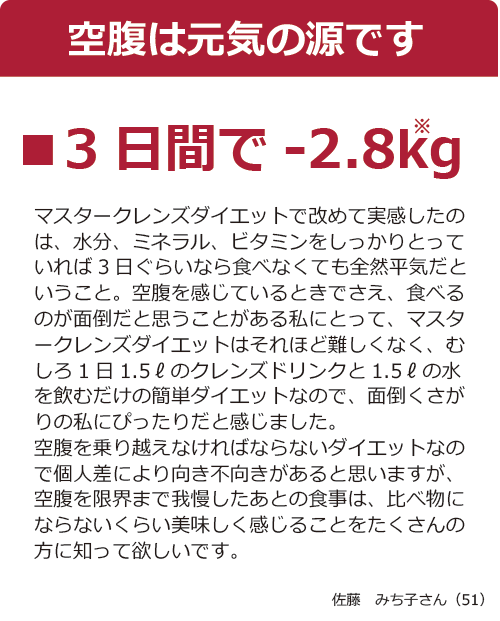 マスタークレンズ3日間で-2.8kg