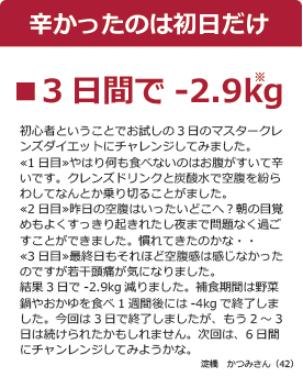 マスタークレンズ3日間で-2.9kg